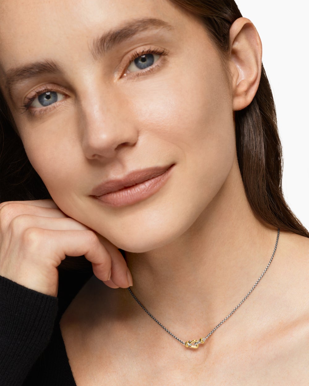 Womens Petite Buckle Necklace in Sterling Silver with 14ct Yellow Gold, 16.2mm