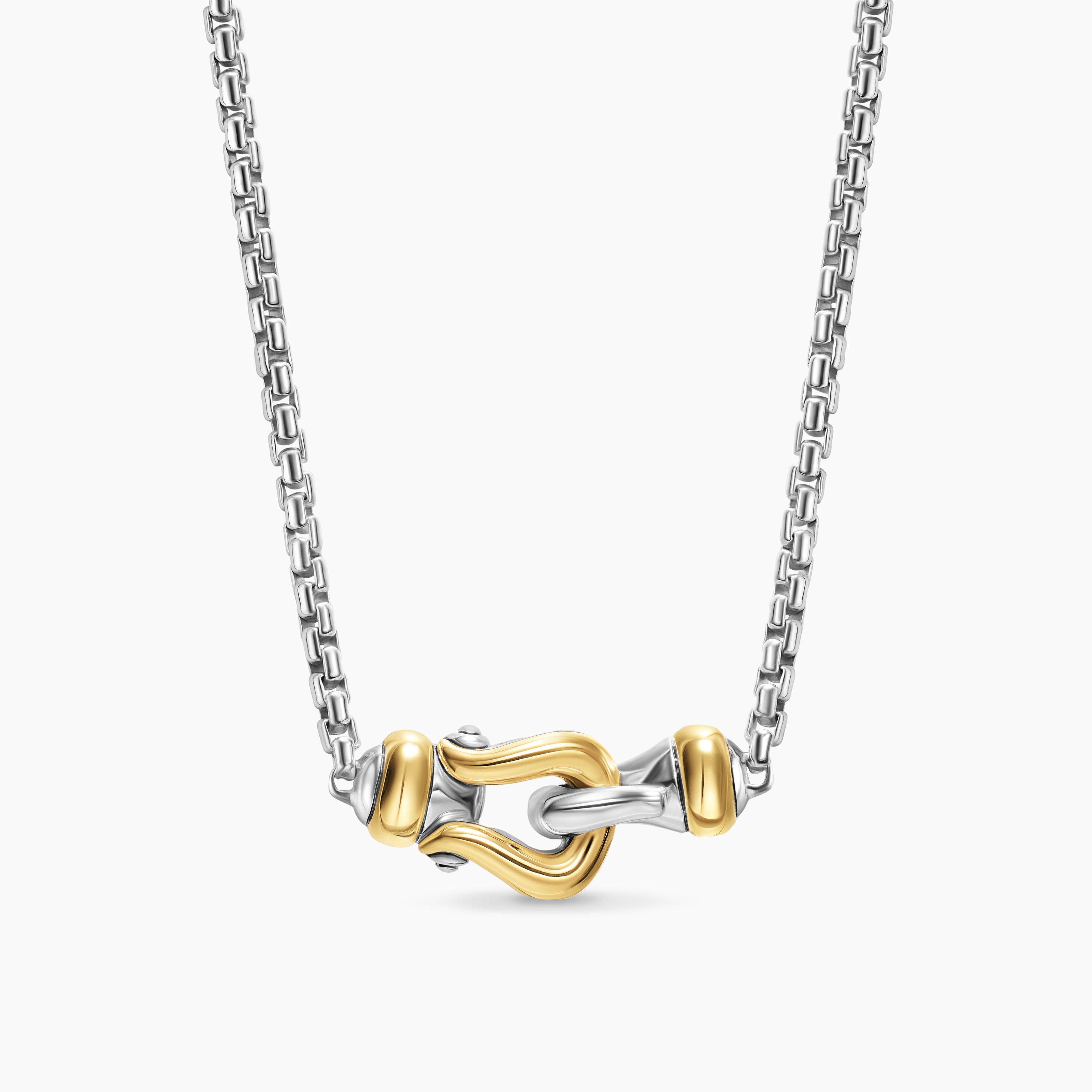 Womens Petite Buckle Necklace in Sterling Silver with 14K Yellow Gold, 16.2mm