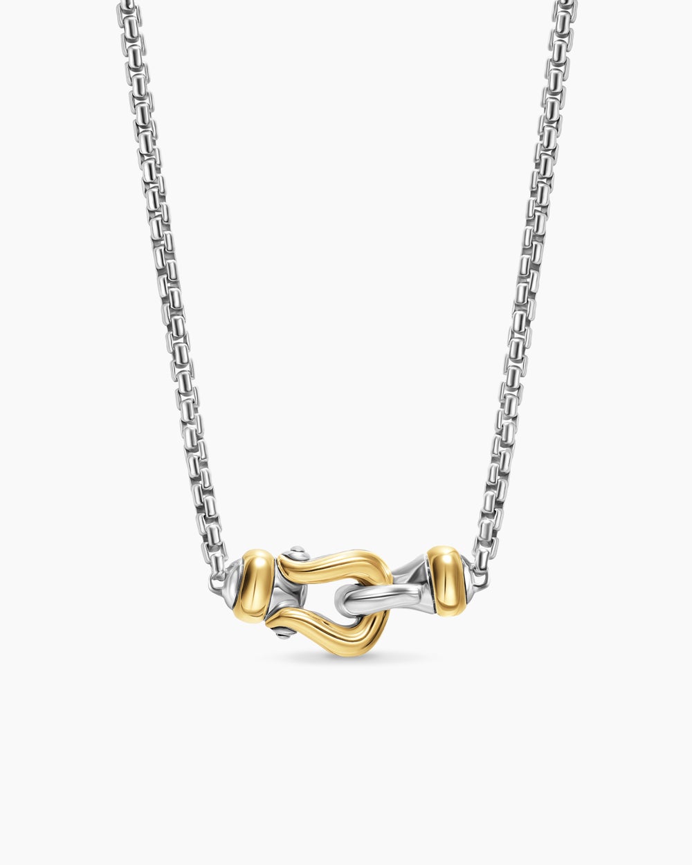 Womens Petite Buckle Necklace in Sterling Silver with 14ct Yellow Gold, 16.2mm