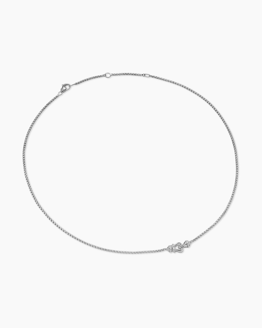 Womens Petite Buckle Necklace in Sterling Silver with Diamonds, 16.2mm