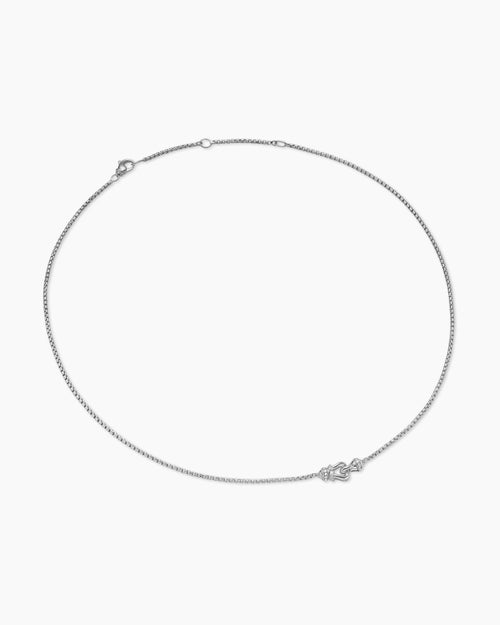 Womens Petite Buckle Necklace in Sterling Silver with Diamonds, 16.2mm