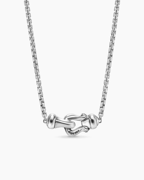 Womens Petite Buckle Necklace in Sterling Silver with Diamonds, 16.2mm
