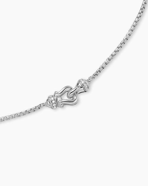 Womens Petite Buckle Necklace in Sterling Silver with Diamonds, 16.2mm