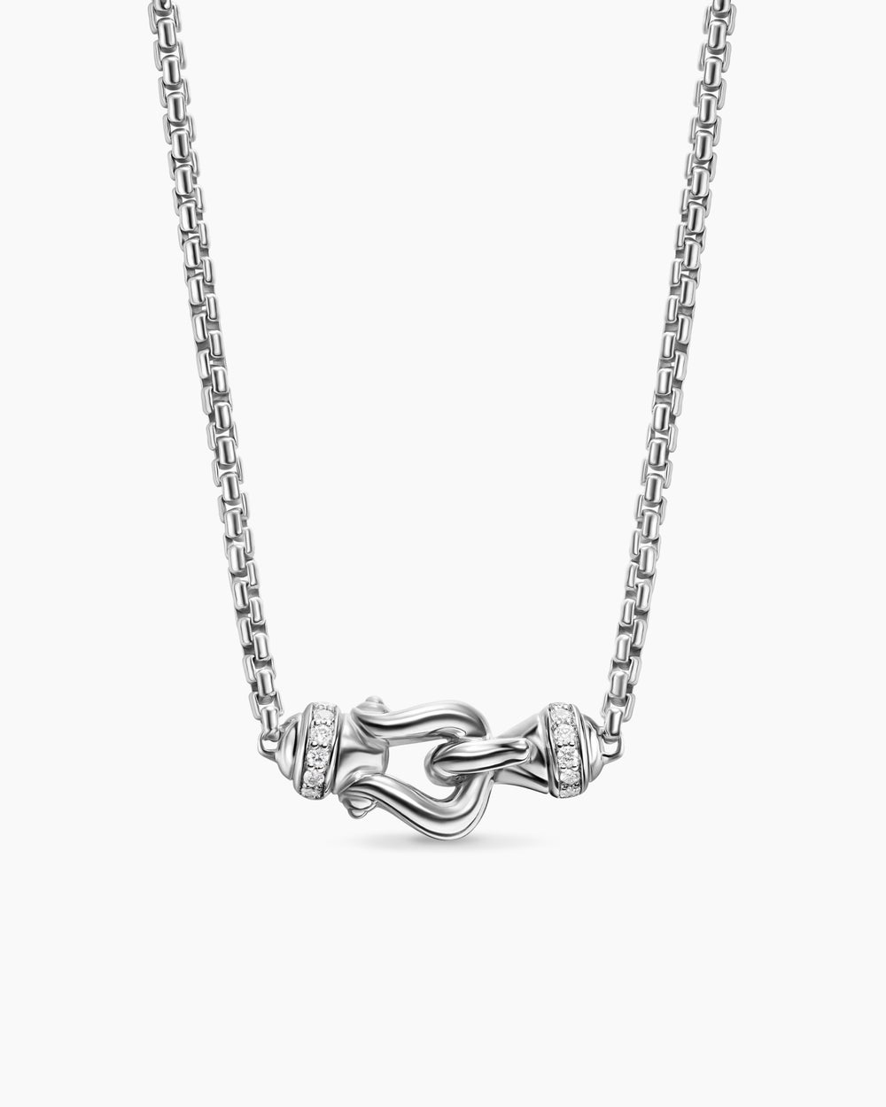 Womens Petite Buckle Necklace in Sterling Silver with Diamonds, 16.2mm