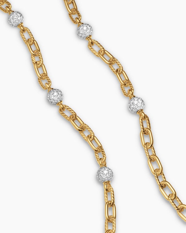 DY Madison Pavé Bead Chain Necklace in 18K Yellow Gold, 6mm