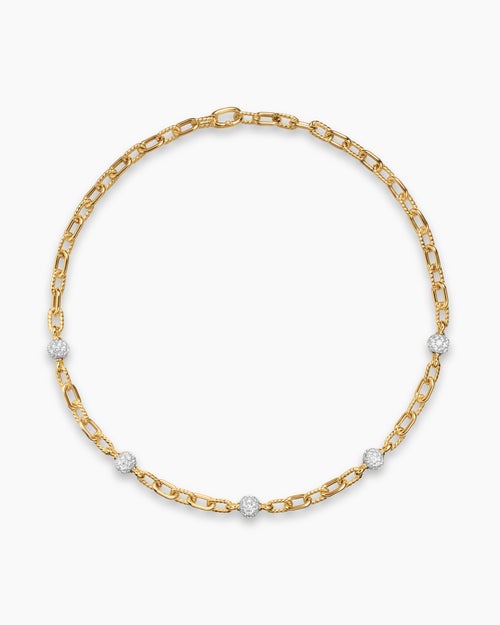 Womens DY Madison Pavé Bead Chain Necklace in 18K Yellow Gold, 6mm