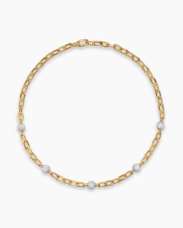 DY Madison Pavé Bead Chain Necklace in 18K Yellow Gold, 6mm