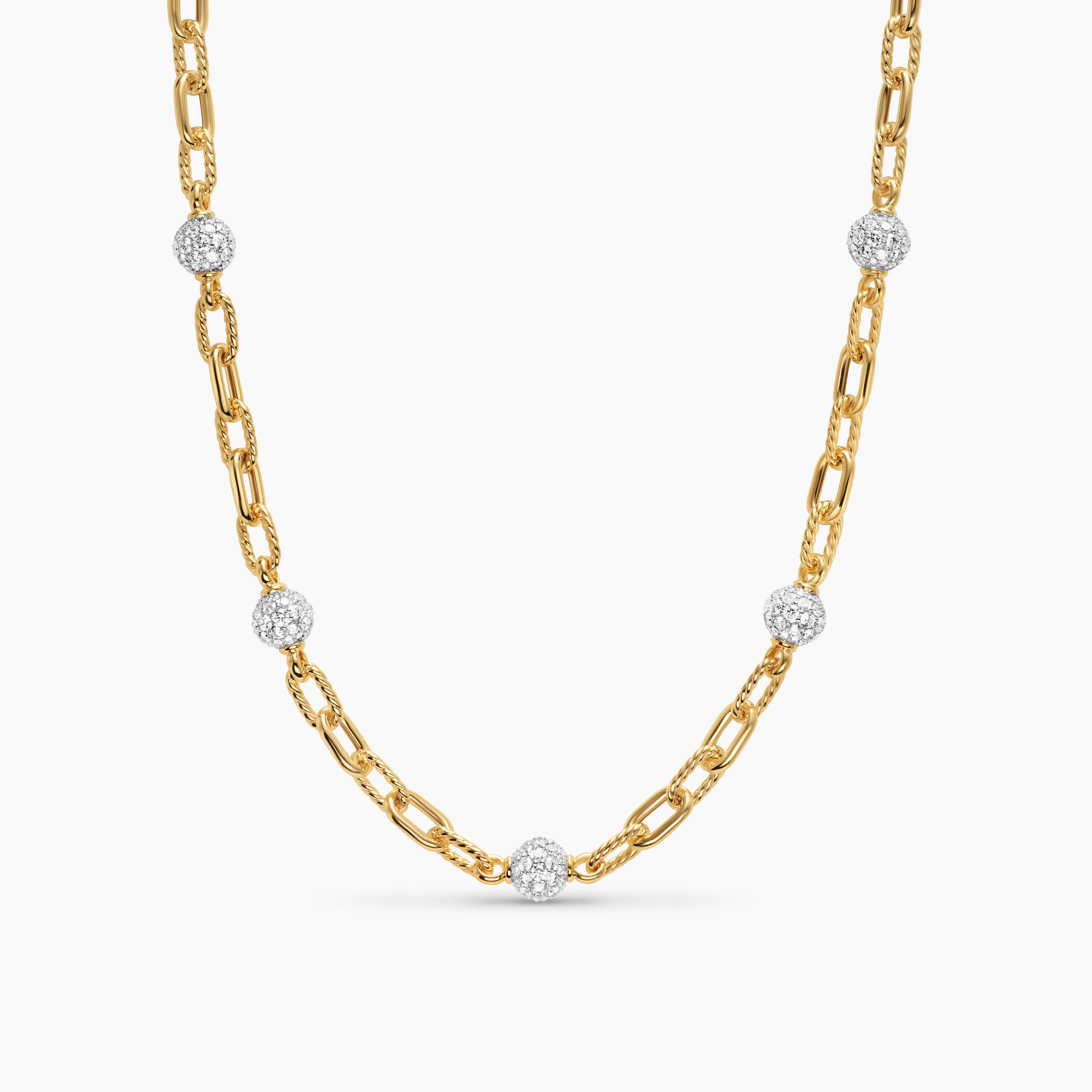 Womens DY Madison Pav&eacute; Bead Chain Necklace in 18K Yellow Gold, 6mm