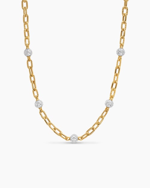 Womens DY Madison Pavé Bead Chain Necklace in 18K Yellow Gold, 6mm