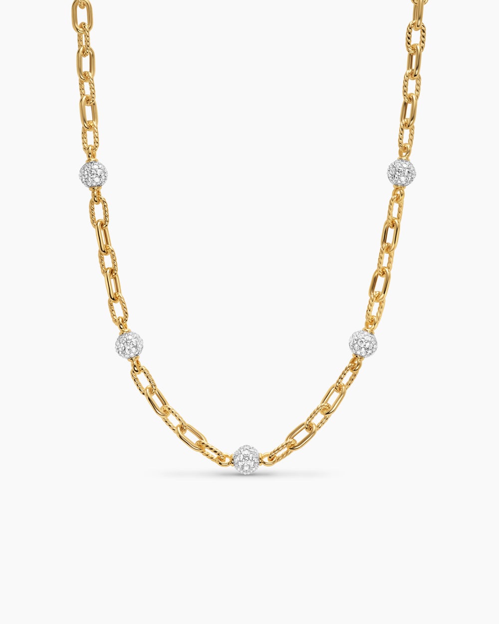 Womens DY Madison Pavé Bead Chain Necklace in 18K Yellow Gold, 6mm