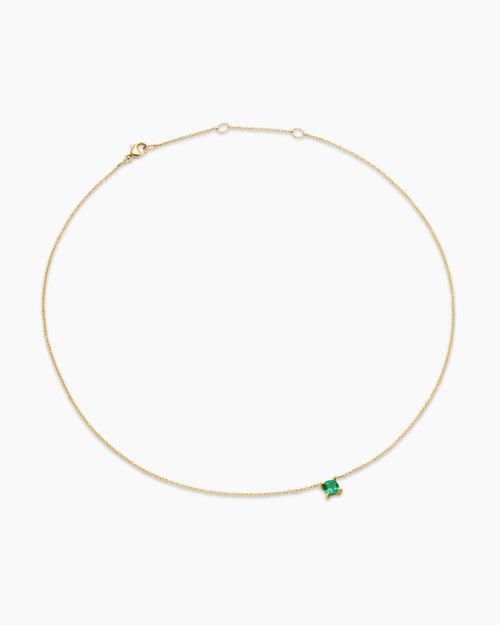 Womens Micro Chatelaine® Pendant Necklace in 18K Yellow Gold with Emerald, 4mm