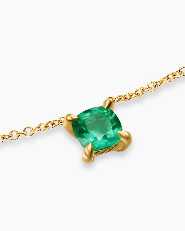 Micro Chatelaine® Pendant Necklace in 18K Yellow Gold with Emerald, 4mm