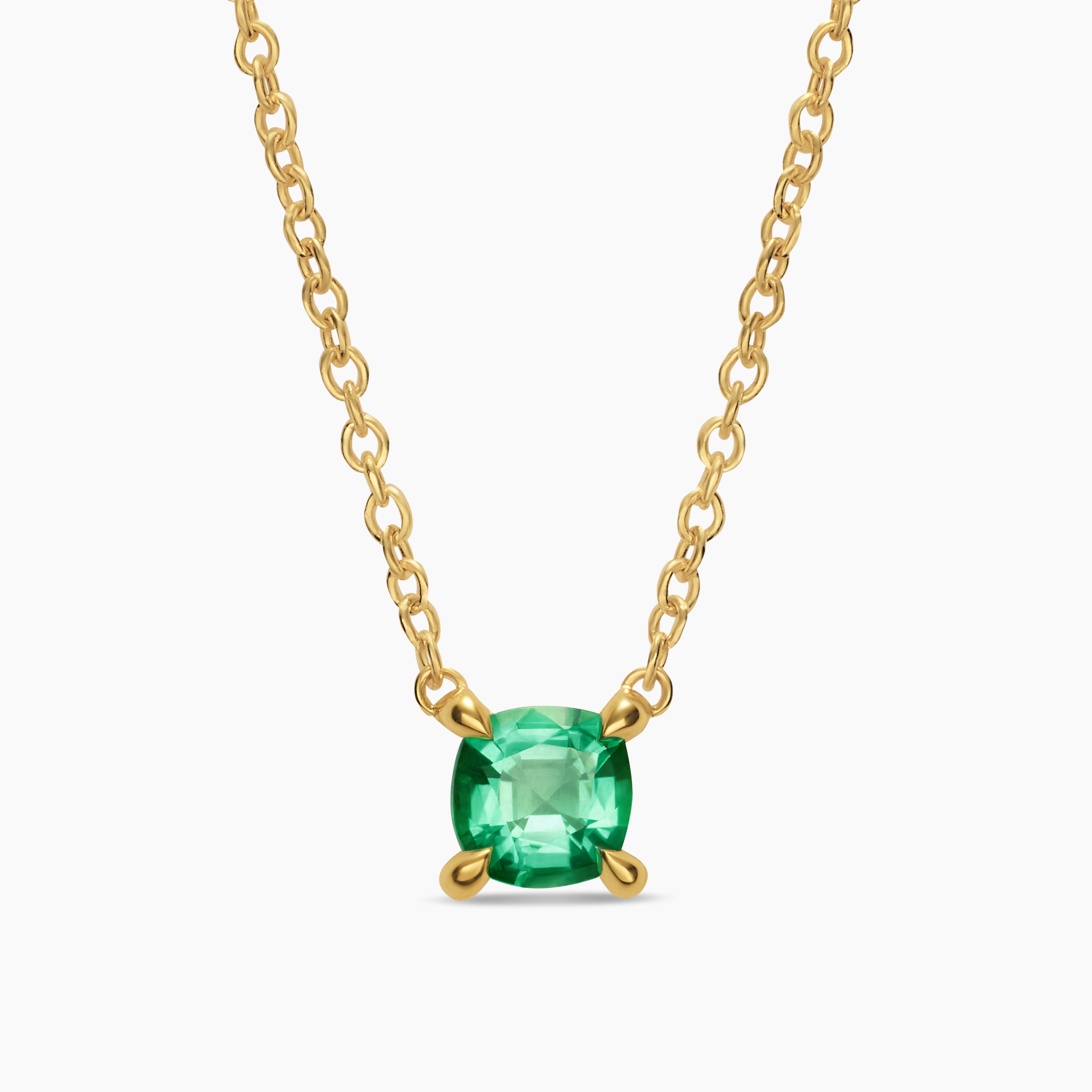 Womens Micro Chatelaine&reg; Pendant Necklace in 18K Yellow Gold with Emerald, 4mm