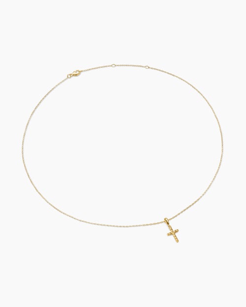 Womens Cable Cross Pendant Necklace in 18K Yellow Gold, 17.5mm