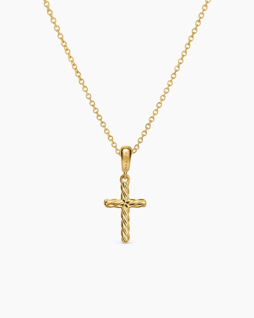 Womens Cable Cross Pendant Necklace in 18K Yellow Gold, 17.5mm
