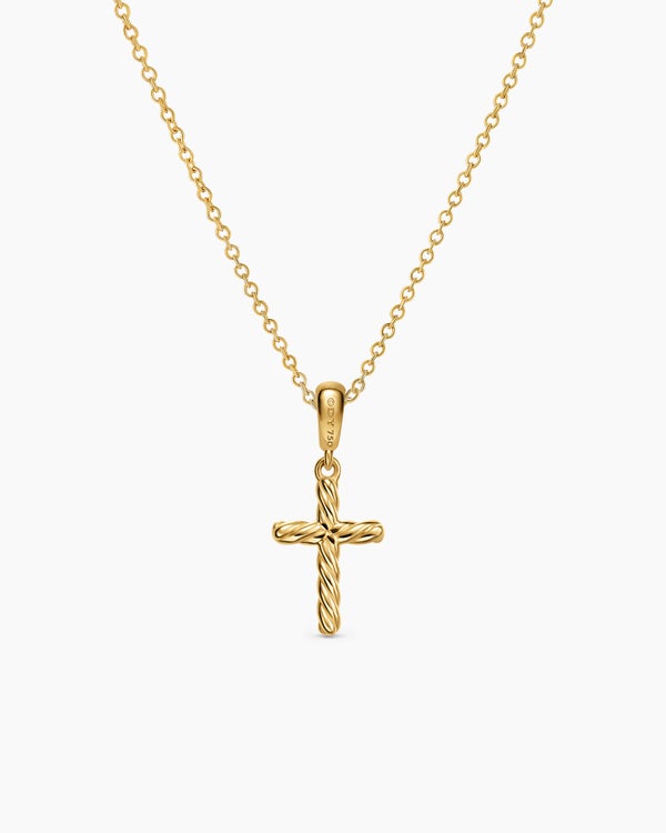 Cable Cross Pendant Necklace in 18K Yellow Gold, 17.5mm