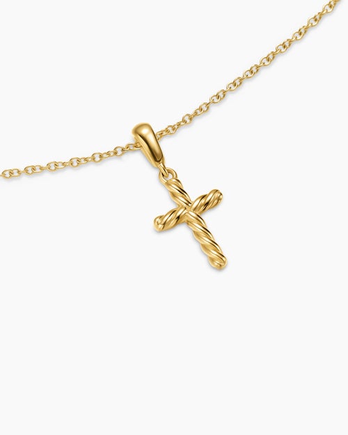 Womens Cable Cross Pendant Necklace in 18K Yellow Gold, 17.5mm