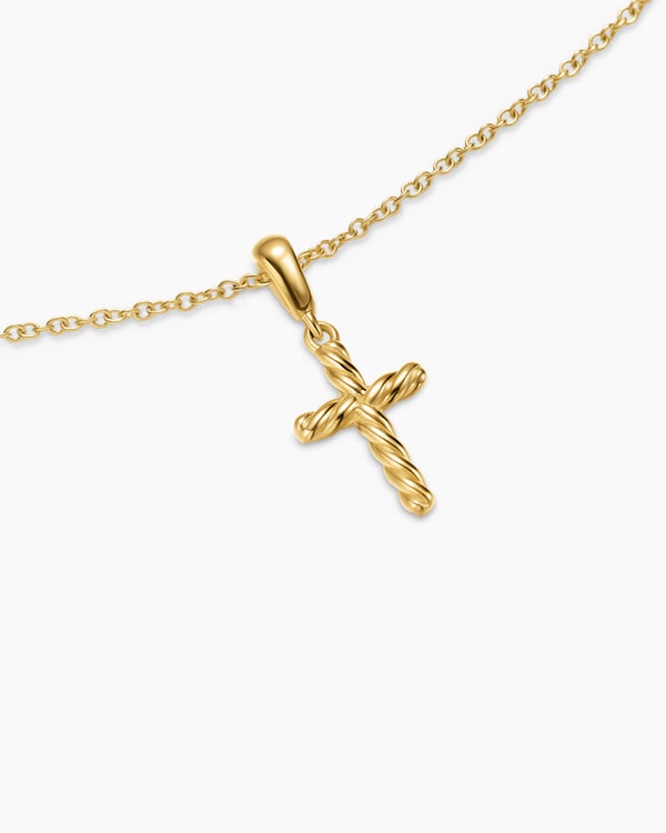 Cable Cross Pendant Necklace in 18K Yellow Gold, 17.5mm