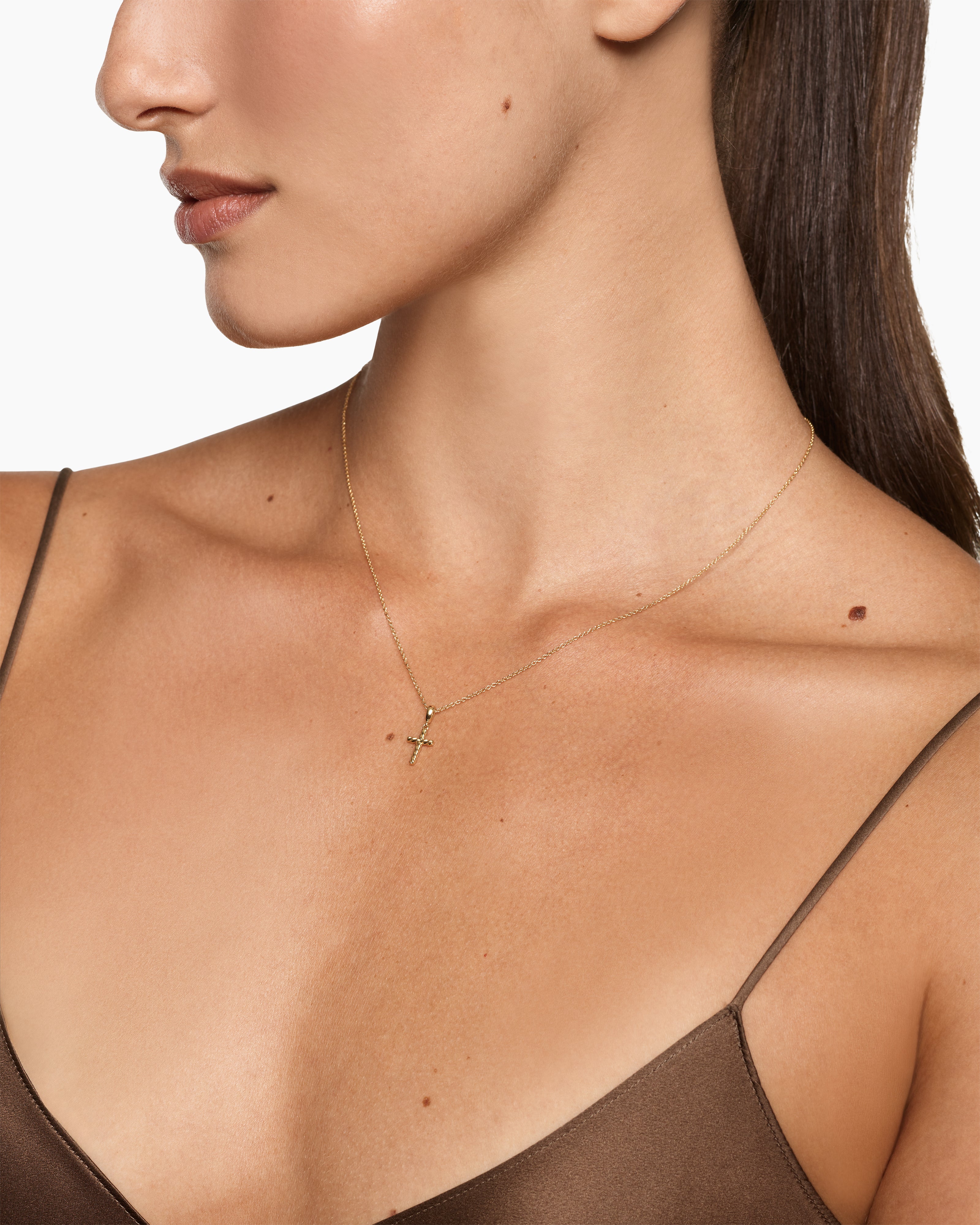 Cable Cross Pendant Necklace in 18K Yellow Gold, 17.5mm