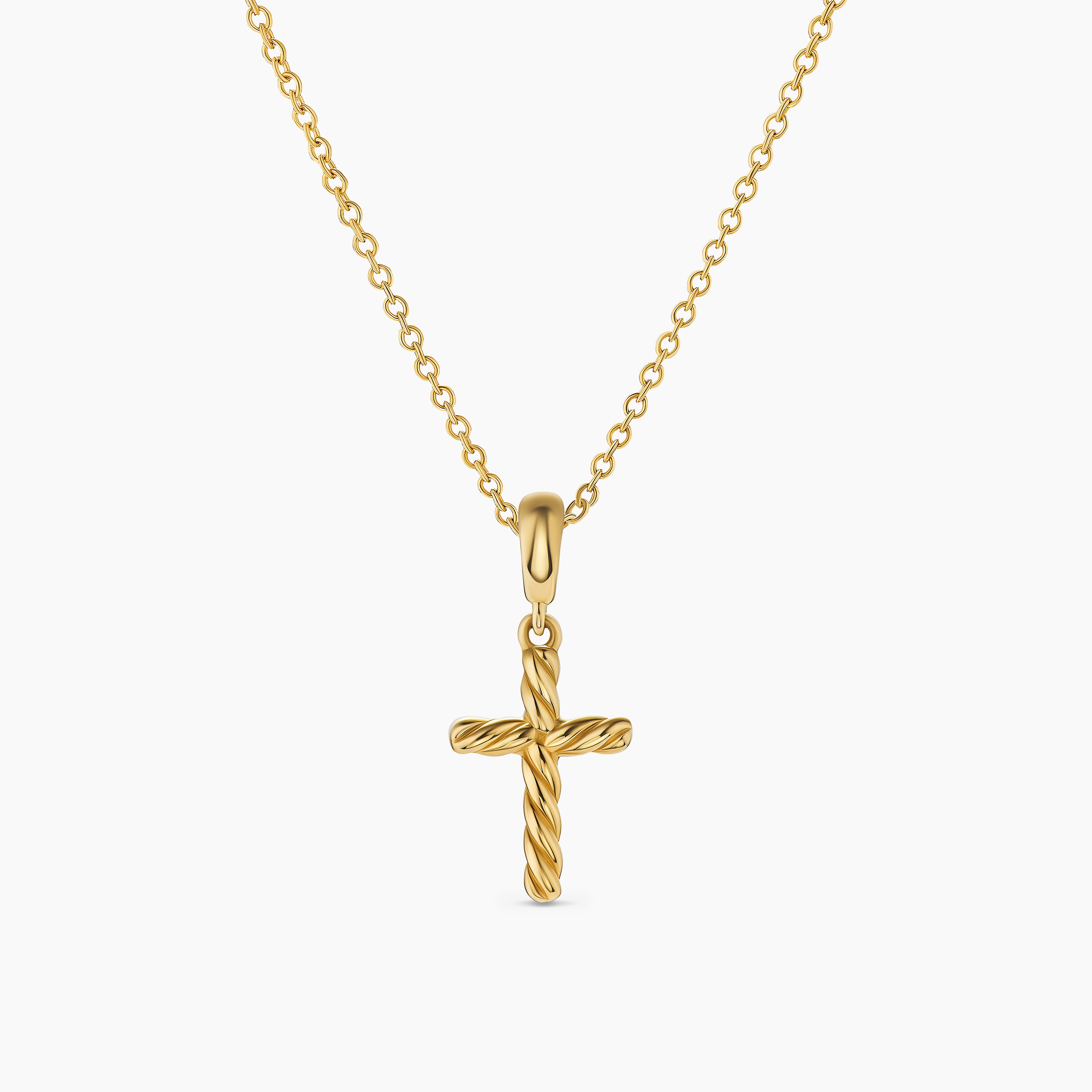 Womens Cable Cross Pendant Necklace in 18K Yellow Gold, 17.5mm