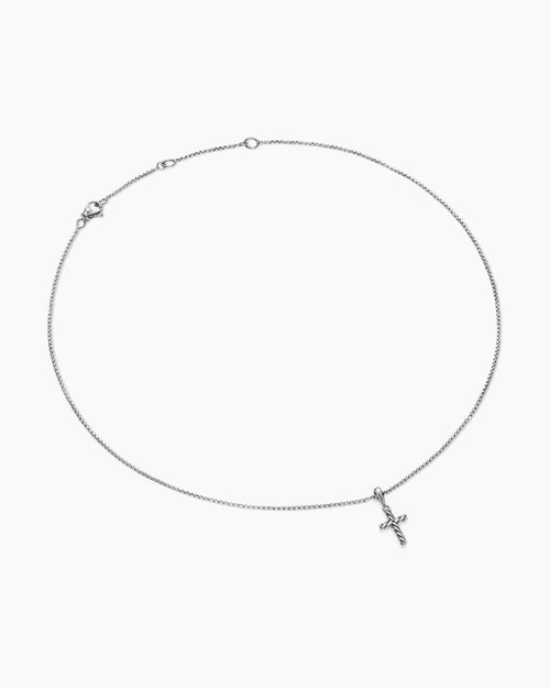 Womens Cable Cross Pendant Necklace in Sterling Silver, 17.5mm