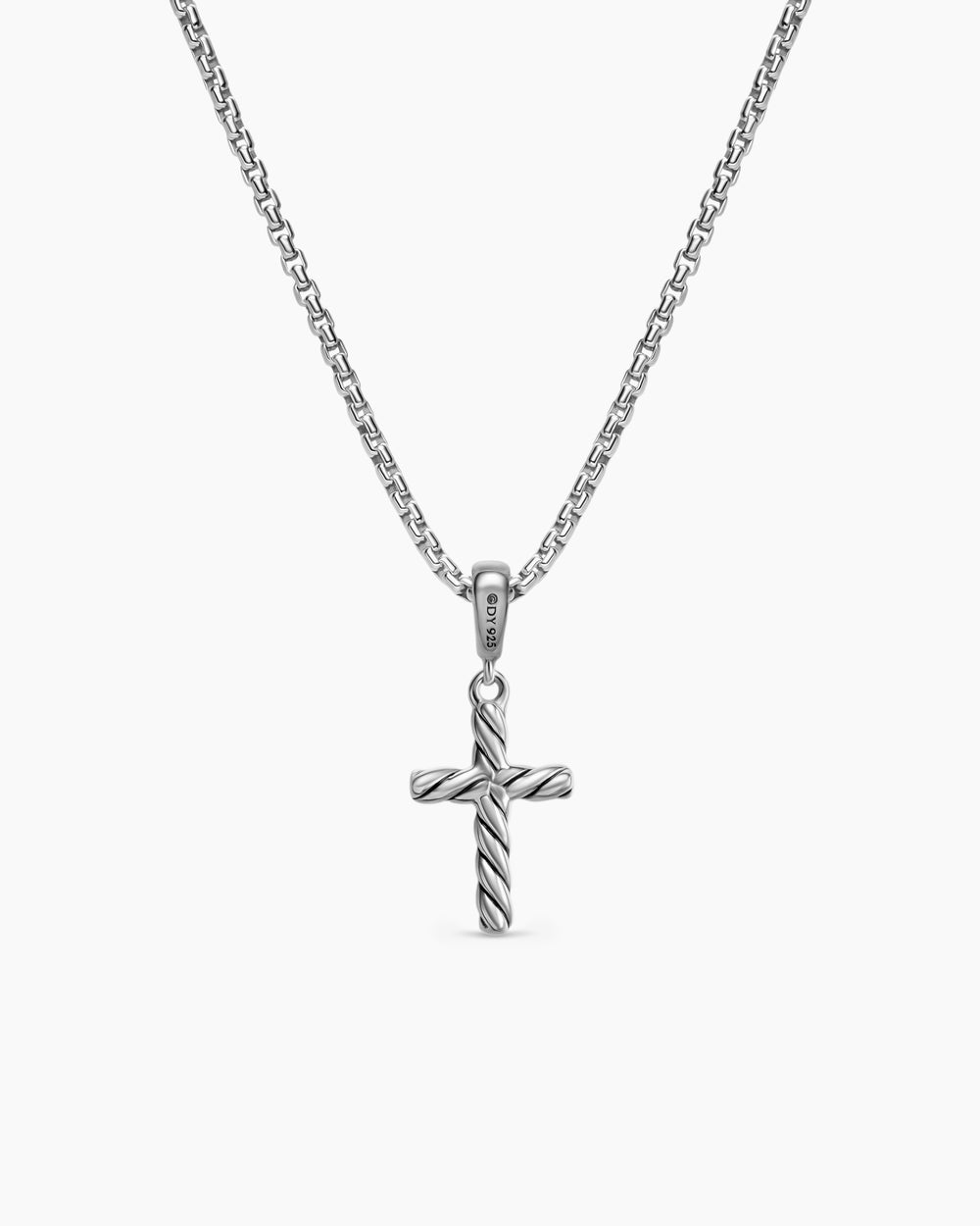 Womens Cable Cross Pendant Necklace in Sterling Silver, 17.5mm