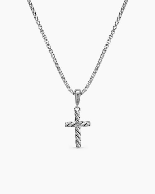 Womens Cable Cross Pendant Necklace in Sterling Silver, 17.5mm