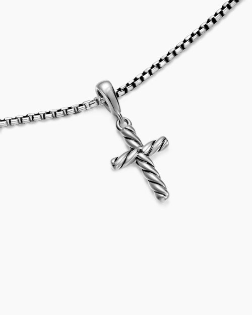 Womens Cable Cross Pendant Necklace in Sterling Silver, 17.5mm