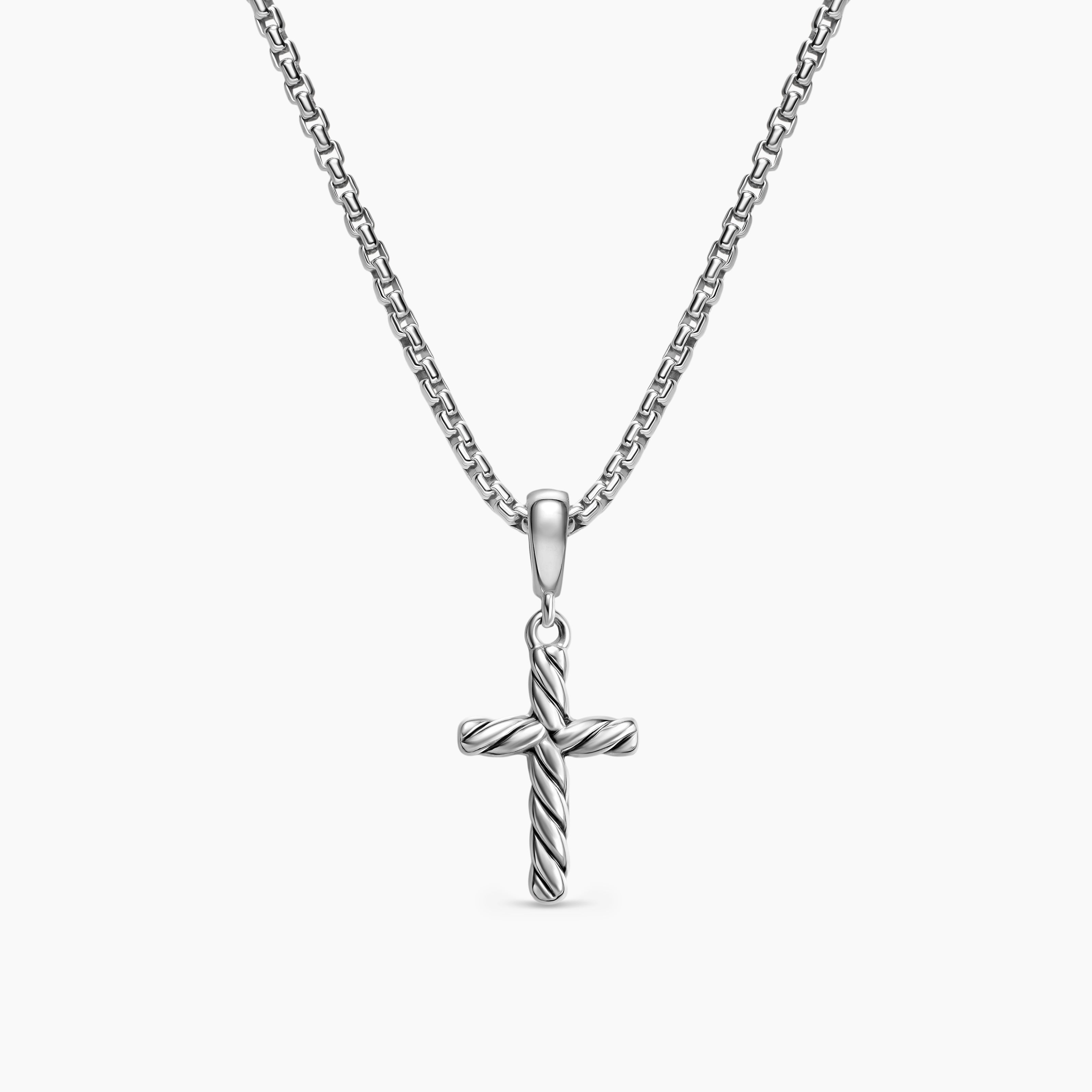 Womens Cable Cross Pendant Necklace in Sterling Silver, 17.5mm