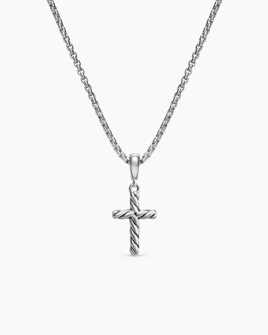 Cable Cross Pendant Necklace in Sterling Silver, 17.5mm