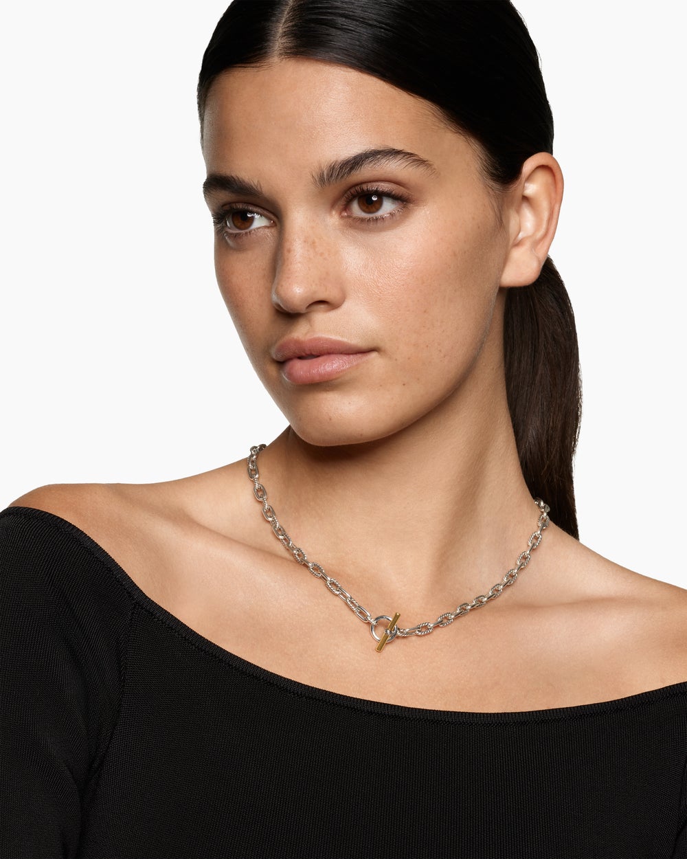 Collier chaîne à fermoir en T DY Madison® en argent sterling avec or jaune 18 carats, 5,5 mm femmes