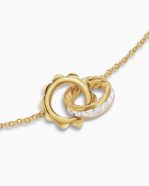 Womens Crossover Trio Chain Necklace in 18K Yellow Gold with Diamonds, 18.5mm
