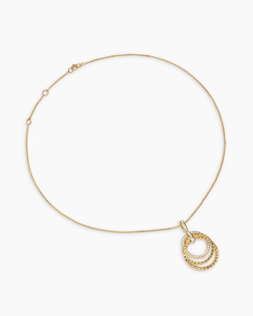 Womens Crossover Trio Pendant Necklace in 18K Yellow Gold with Diamonds, 24mm