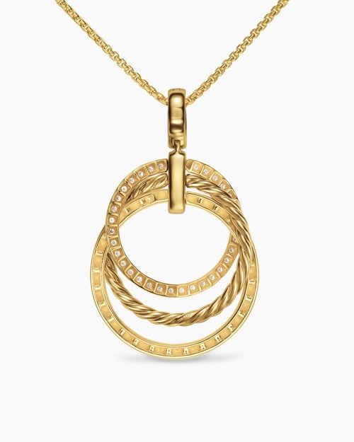 Womens Crossover Trio Pendant Necklace in 18K Yellow Gold with Diamonds, 24mm
