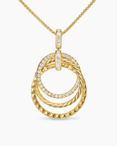 Womens Crossover Trio Pendant Necklace in 18K Yellow Gold with Diamonds, 24mm