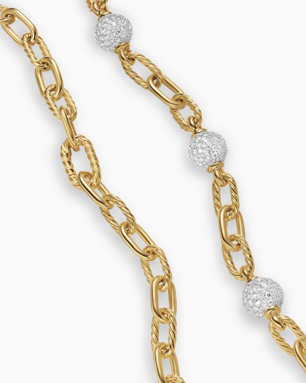 Womens DY Madison® Pavé Bead Chain Necklace in 18K Yellow Gold with Diamonds, 8.5mm