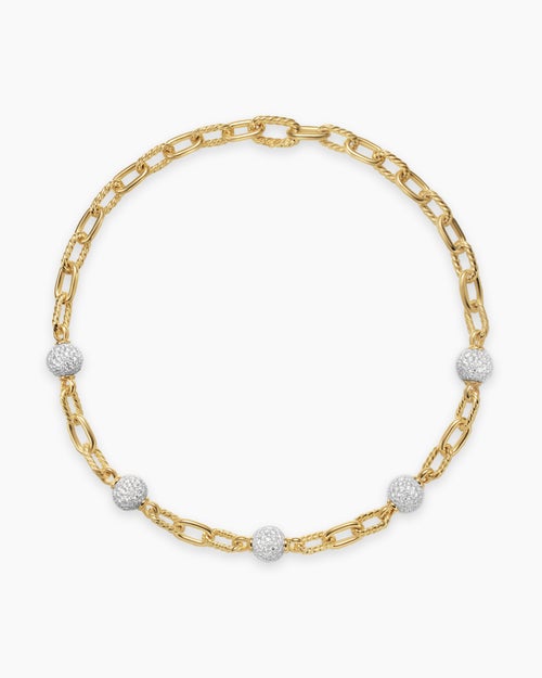Womens DY Madison® Pavé Bead Chain Necklace in 18K Yellow Gold with Diamonds, 8.5mm