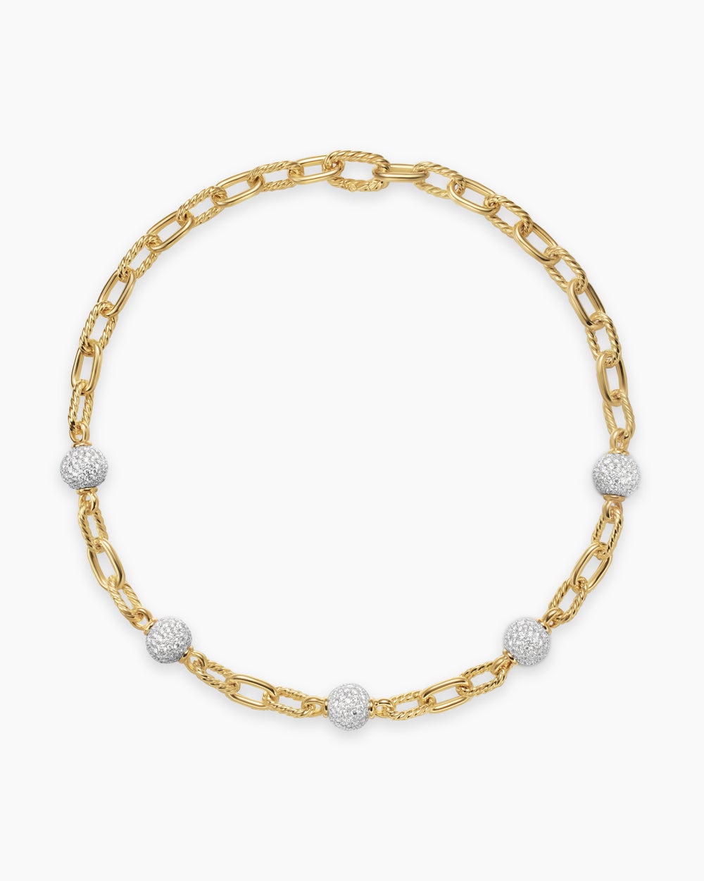 Womens DY Madison® Pavé Bead Chain Necklace in 18K Yellow Gold with Diamonds, 8.5mm
