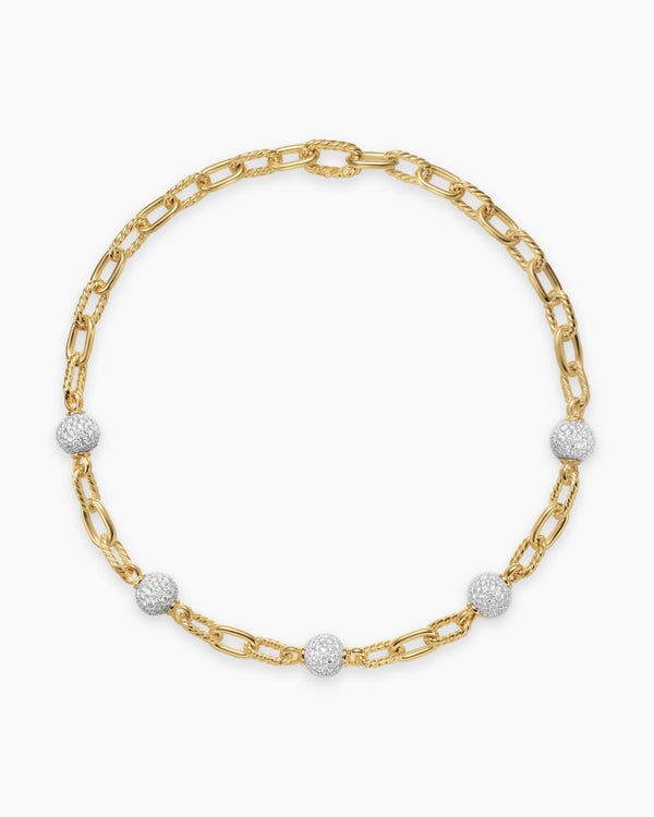 DY Madison® Pavé Bead Chain Necklace in 18K Yellow Gold with Diamonds, 8.5mm