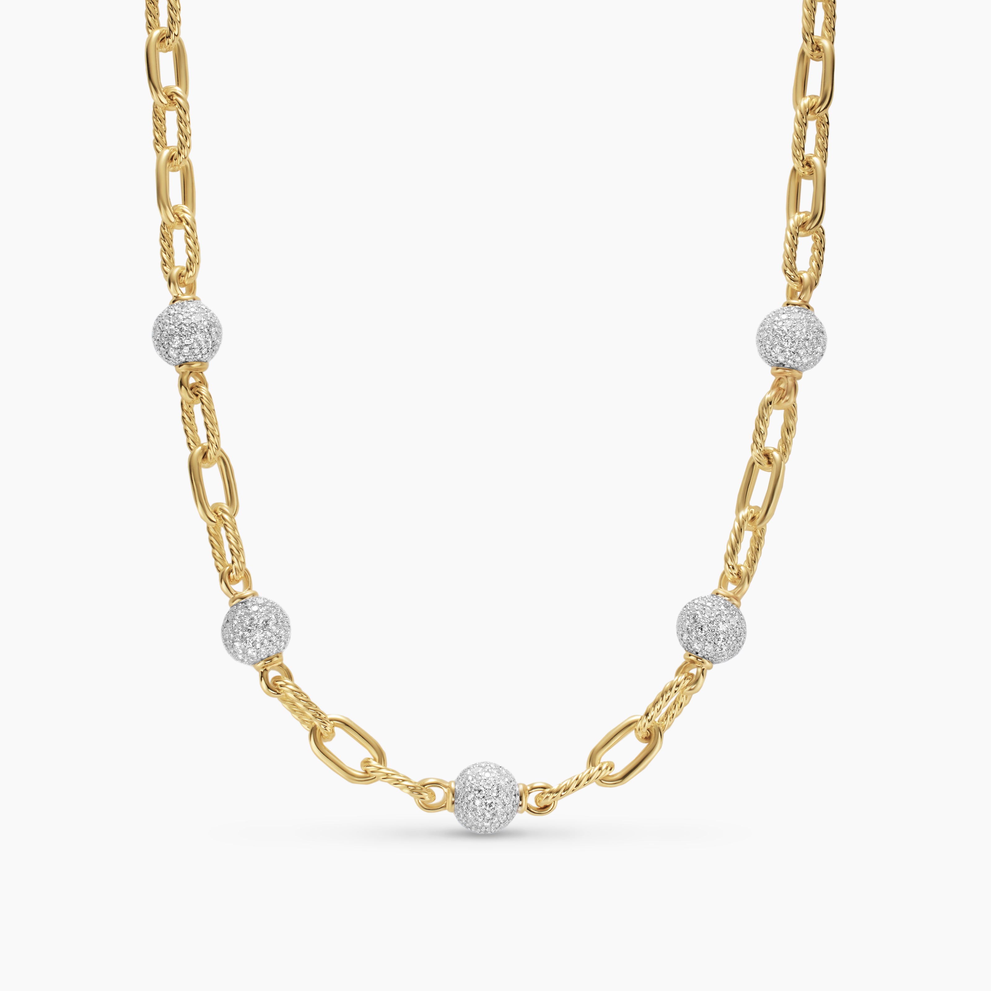 Womens DY Madison Pav&eacute; Bead Chain Necklace in 18K Yellow Gold, 8.5mm