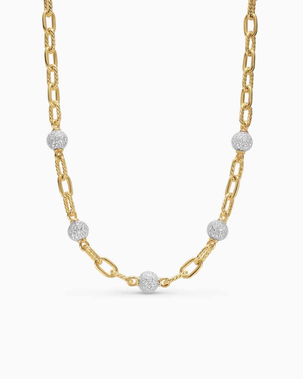 Womens DY Madison® Pavé Bead Chain Necklace in 18K Yellow Gold with Diamonds, 8.5mm
