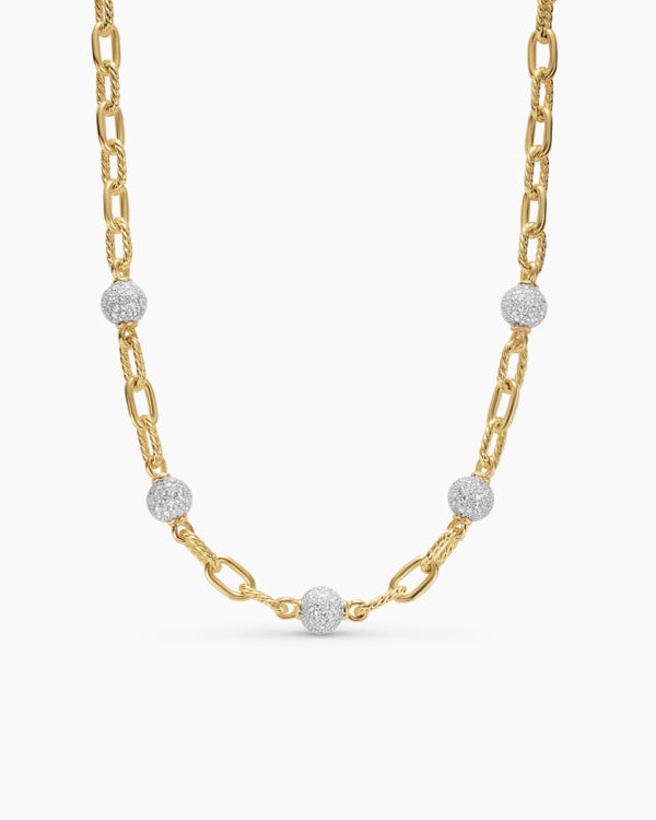 DY Madison® Pavé Bead Chain Necklace in 18K Yellow Gold with Diamonds, 8.5mm