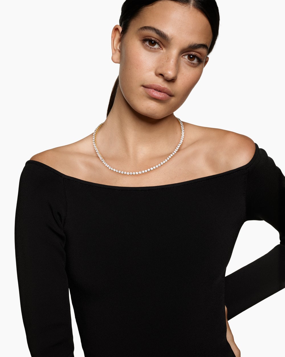 Womens Tennis Necklace in 18K Yellow Gold with Diamonds, 4mm