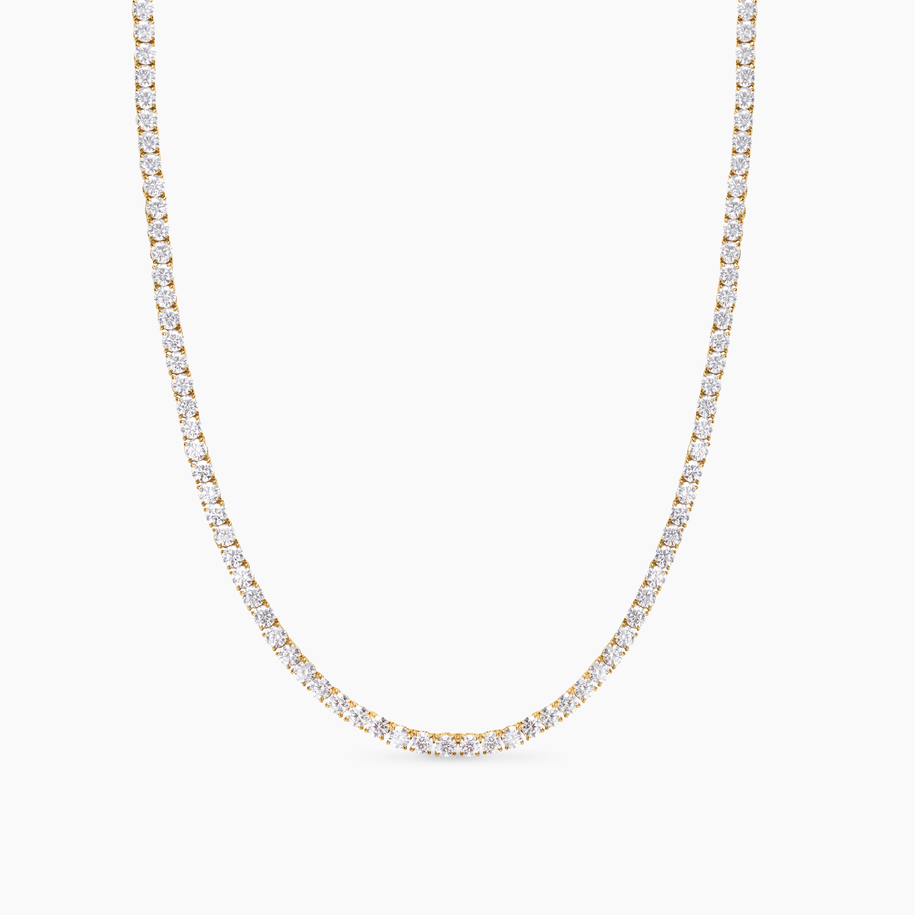 Womens Tennis Necklace in 18K Yellow Gold with Diamonds, 4mm