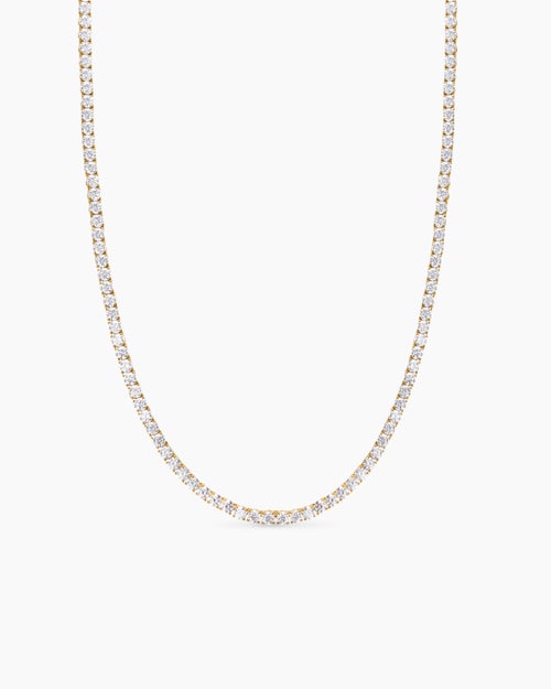 Womens Tennis Necklace in 18K Yellow Gold with Diamonds, 4mm