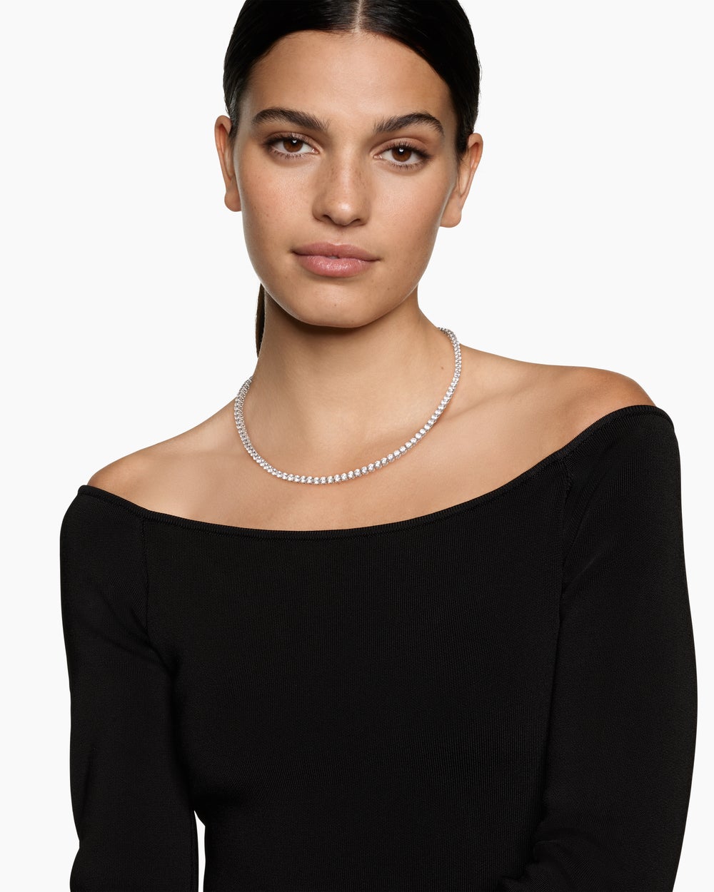 Womens Tennis Necklace in 18K White Gold with Diamonds, 4mm
