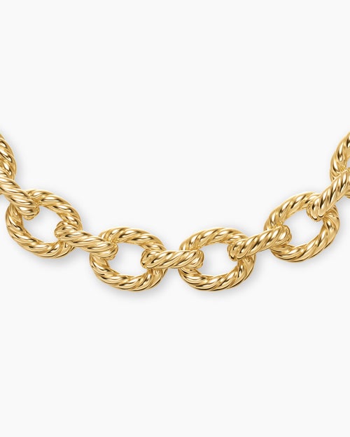 Womens Sculpted Cable Oval Link Necklace in 18K Yellow Gold, 18mm