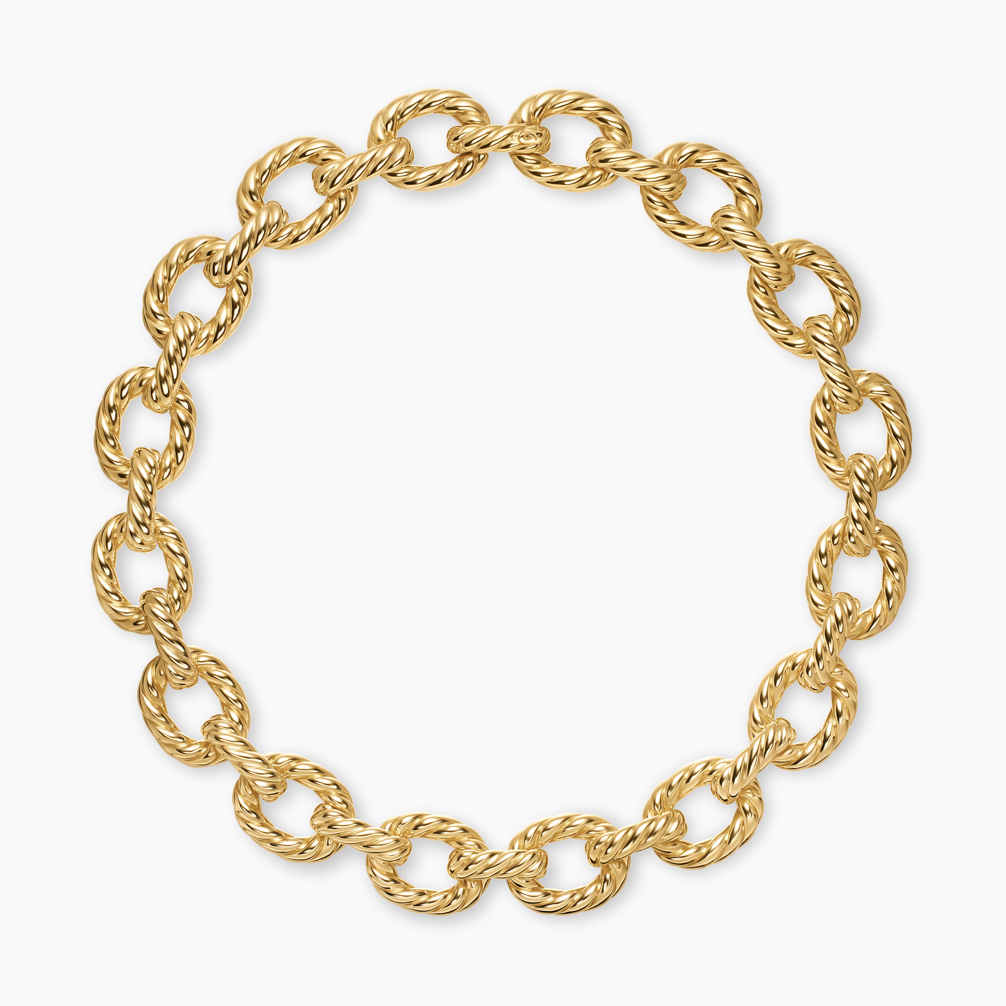 Womens Sculpted Cable Oval Link Necklace in 18K Yellow Gold, 18mm