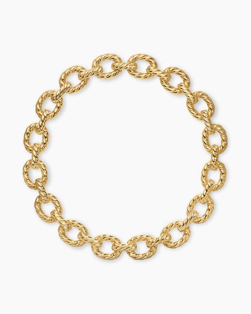 Womens Sculpted Cable Oval Link Necklace in 18K Yellow Gold, 18mm