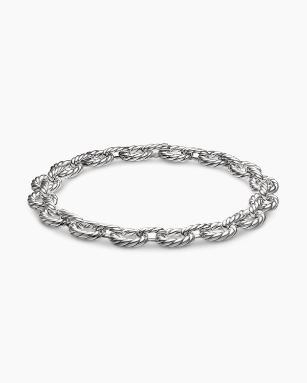 Sculpted Cable Oval Link Necklace in Sterling Silver, 18mm